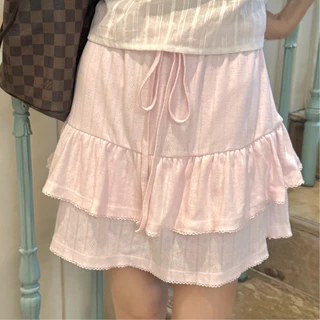 DOPEY.PUFFY / Pearl Skirt กระโปรงเนื้อผ้าฉลุดีเทลแต่งชาย(มีซับกางเกง)