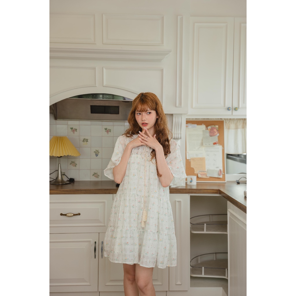 Pamlook Lana dress ผ้าตารางลายดอกเล็ก