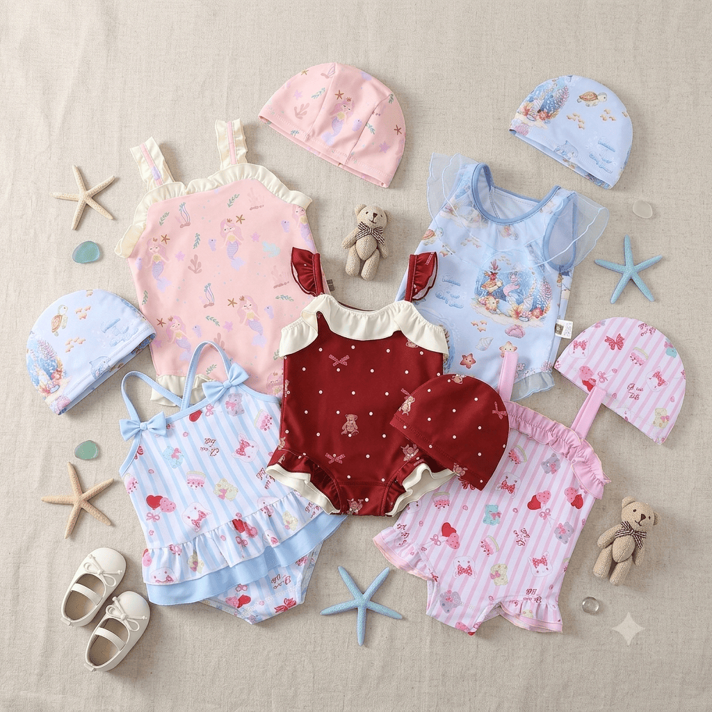 NT BABY-233 🎀🌈 ชุดว่ายน้ำเด็กหญิงคอลเลกชัน Sweet Bunny & Bear 🐰🧸 🌈🎀