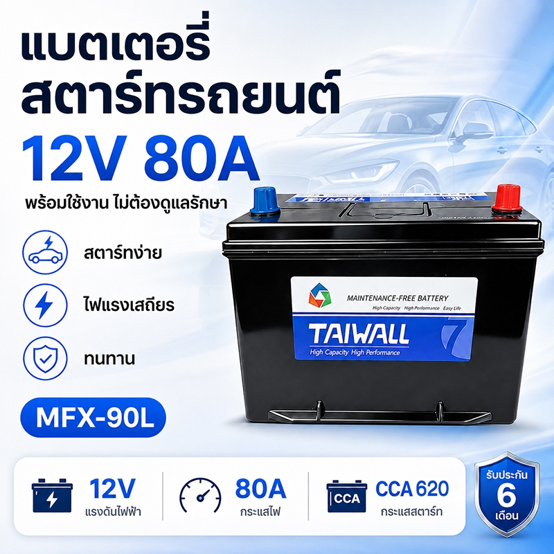 12V80AH Battery รถยนต์ MFX-90L CCA.620 แบตเตอรี่รถยนต์ Maintenance Free แบตรถยนต์ อายุการใช้งานยาวนา