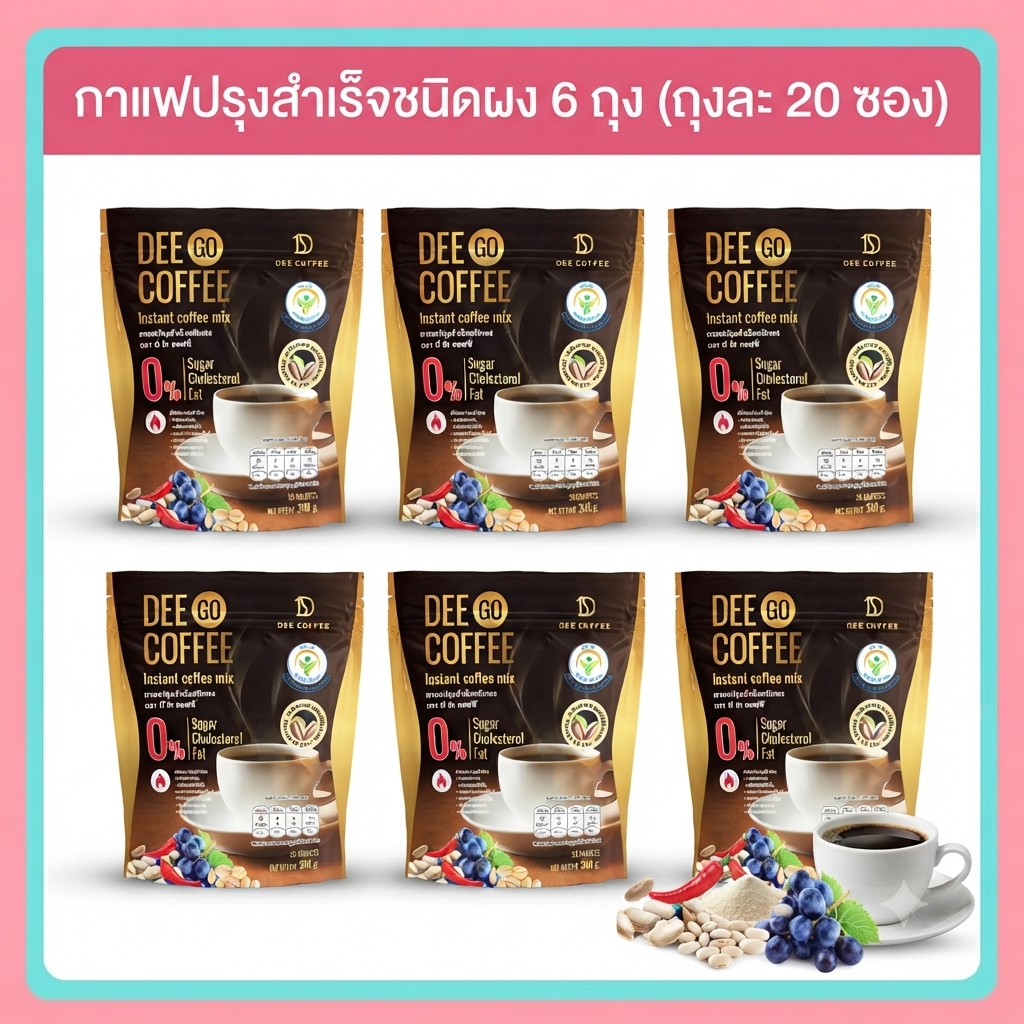 ดี โก คอฟฟี่ กาแฟพริก กาแฟสำเร็จรูป ส่วนผสม 14 ชนิด (1 ถุง มี 20 ซอง ซองละ 15 กรัม) Dee Go Coffee