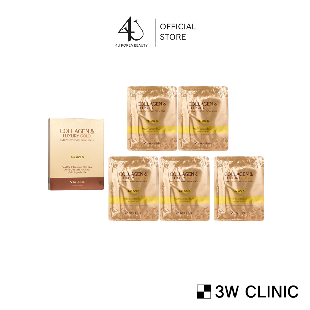 3W CLINIC COLLAGEN & LUXURY GOLD ENERGY HYDROGEL FACIAL MASK 5ea แผ่นมาส์ก
