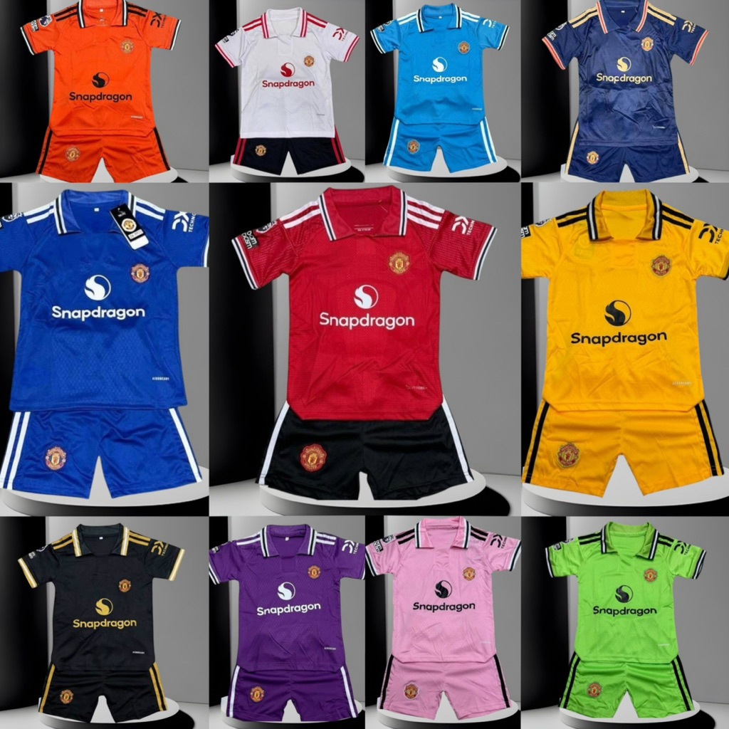 ชุดฟุตบอลเด็กแมนยูชุดกีฬา 1 ชุดเสื้อพร้อมกางเกงพร้อมส่งเด็กผู้ชายเด็กผู้หญิง