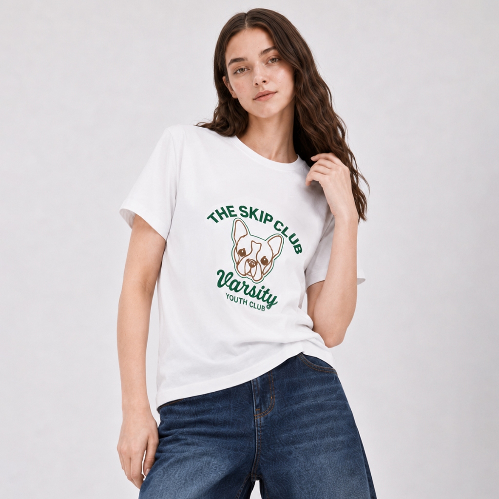 SKIP CLUB เสื้อทีเชิ้ต Relaxed Fit  ผู้หญิง สีขาว | Relaxed Fit  T- shirt | 00078