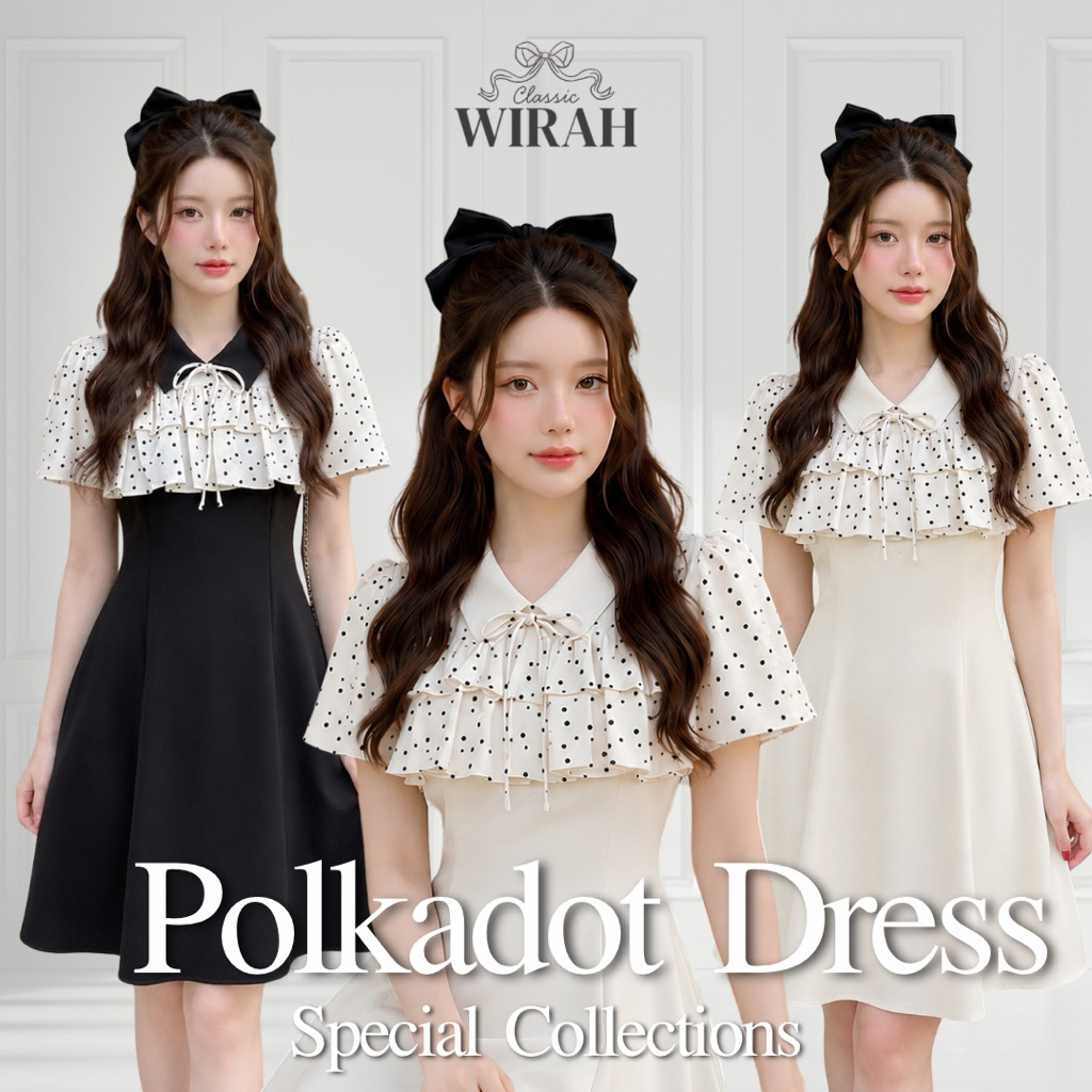 FW174 Polkadot Dress ชุดเดรสทรงเข้ารูปพิมพ์ลายโพลกาดอทน่ารัก