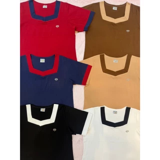 ย 17 เสื้อยืดคอห้าเหลี่ยมเย็บติดเหล็กสำหรับสาวอวบ ผ้าคอตตอนยูนิโคล่า
