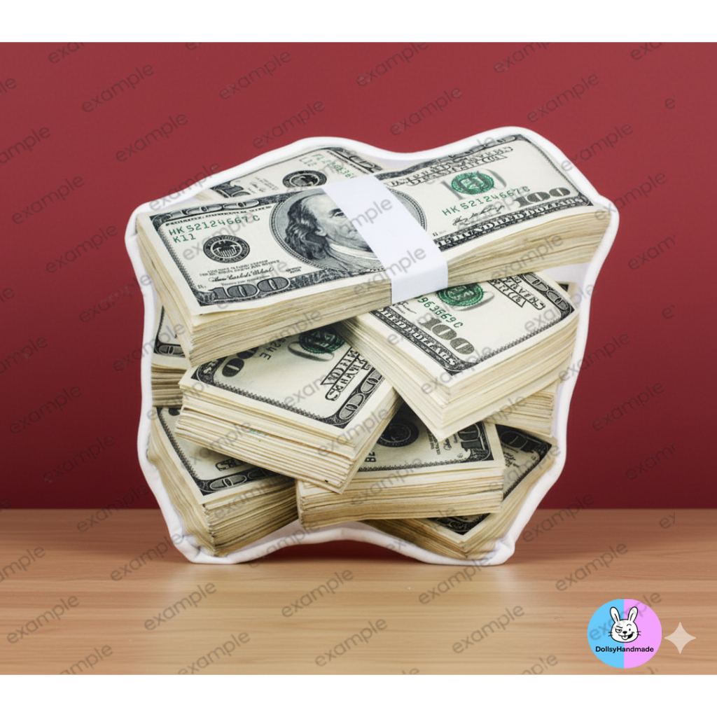 หมอนอิงลายกองมัดธนบัตรดอลลาร์ หมอนไดคัท 3D USD ของแต่งห้อง ของขวัญ แต่งบ้าน - MYGDA50