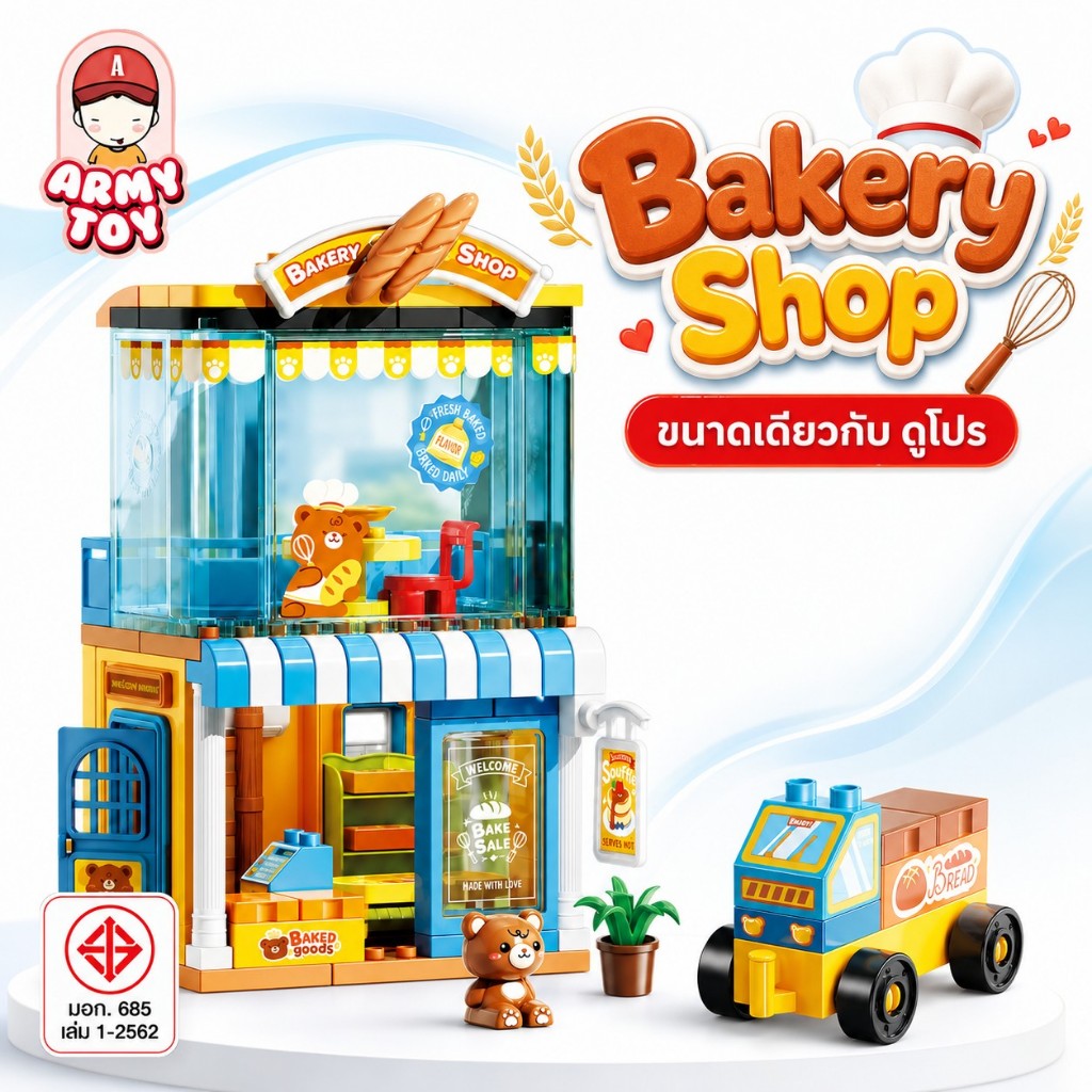 FEELO ของเล่นตัวต่อ Street View Series รุ่น Bakery Shop จำนวน 122 ชิ้น ขนาดเดียวกับดูโปร