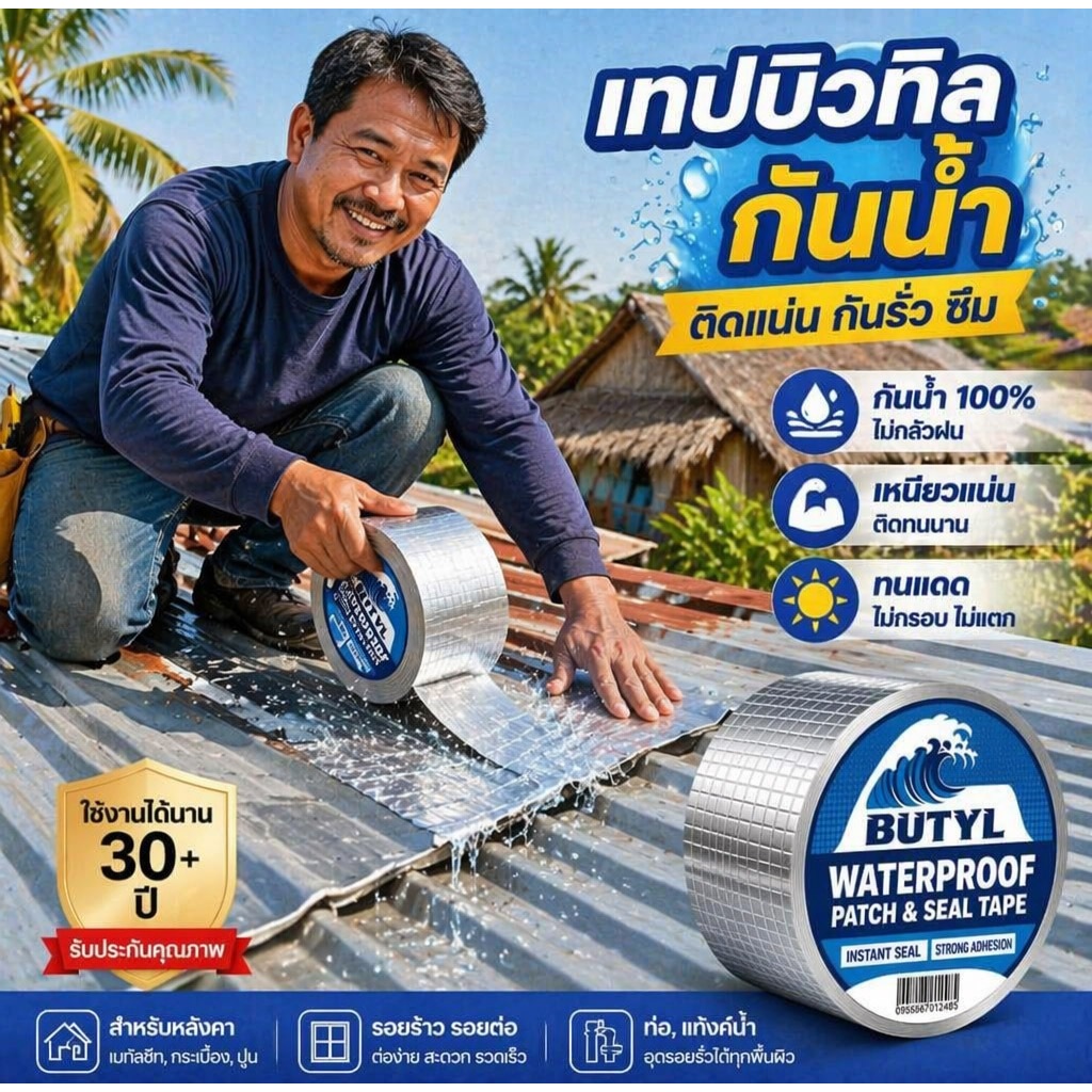 ⭐จัดส่งจากไทย⭐ทนทาน 50 ปี เทปกาวกันรั่ว เทปอลูมิเนียม เทปกาวอเนกประสงค์ เทปซิลิโคน ทนร้อน กันแตก ใช้ได้หลายวัสดุ