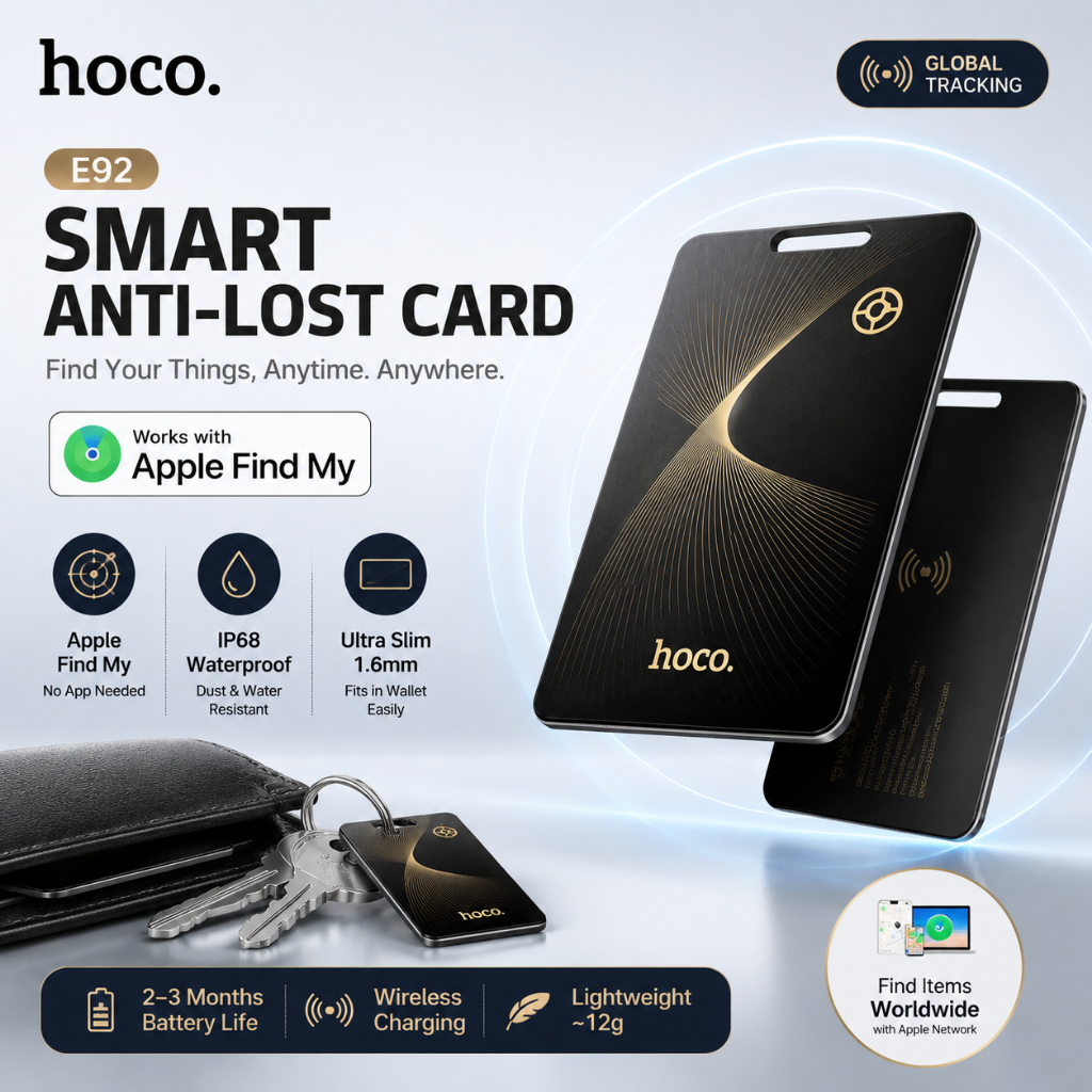HOCO E92 การ์ดกันของหาย รองรับ iOS Apple Find My กันกุญแจ กระเป๋าสตางค์ กระเป๋าเดินทาง กันน้ำ IP68