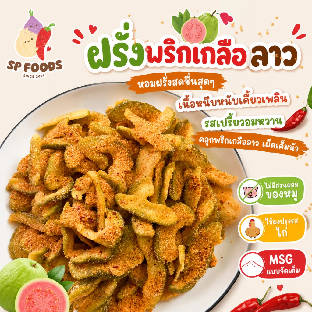 ฝรั่งอบแห้งพริกเกลือลาว ฝรั่งอบแห้ง ผลไม้อบแห้ง By SP FOODS