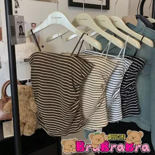 [ส่งจากไทย] 𝑩𝒓𝒂𝑩𝒓𝒂𝑩𝒓𝒂 #bra-324 สายเดี่ยว ลาย stripe ฟองน้ำในตัว เก็บด้านข้าง ครอปทอป เสื้อกล้าม