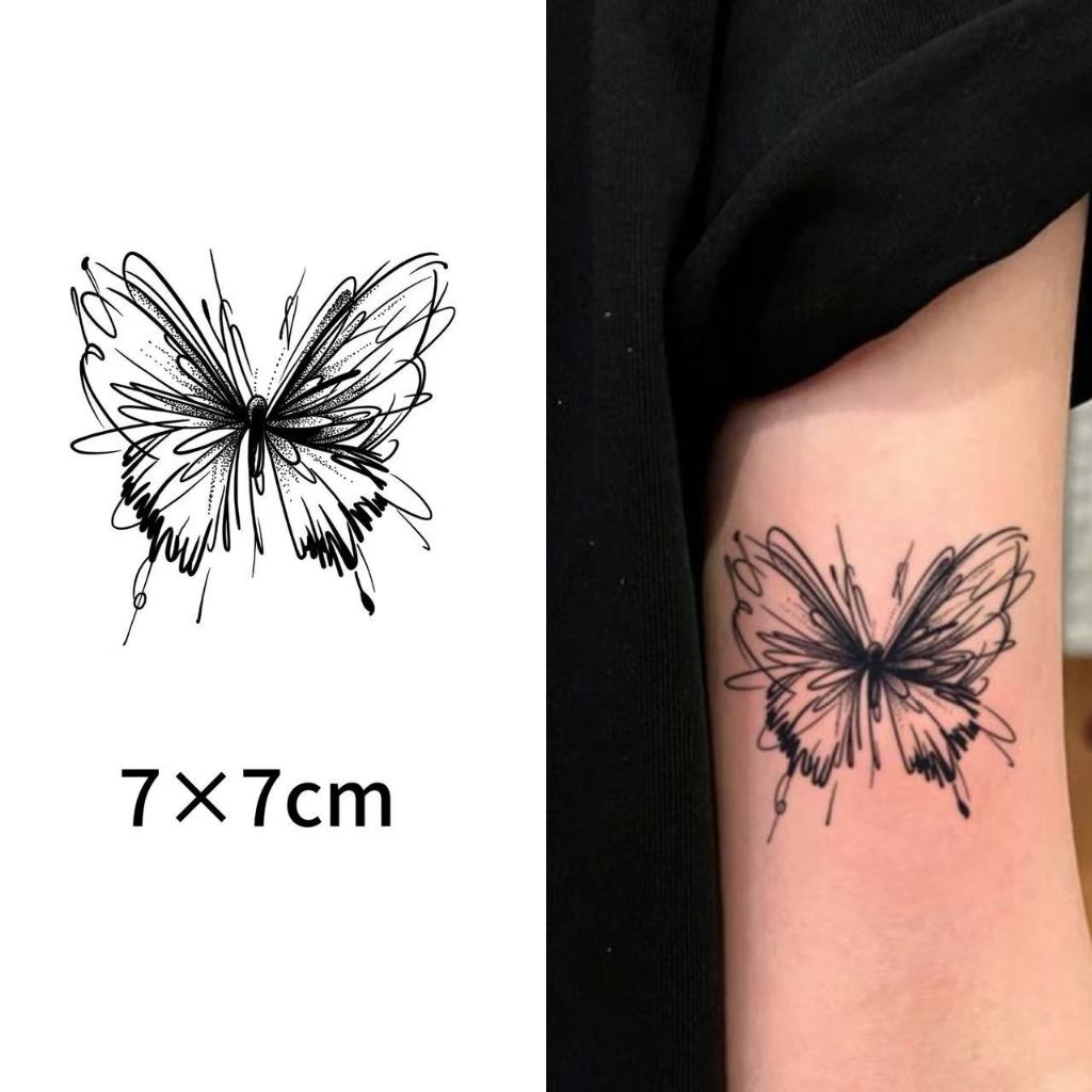 📦CODทั่วไทย 【Magic Tattoo】สติกเกอร์รอยสักสมุนไพร ลายผีเสื้อเส้นเรขาคณิต กันน้ำ ติดทน2สัปดาห์