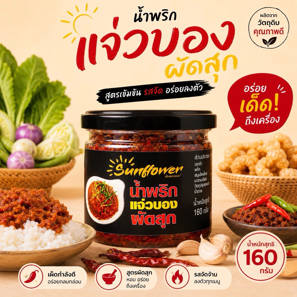 น้ำพริกแจ่วบองผัดสุก 160 กรัม