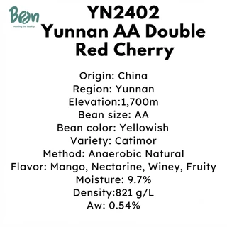 สารกาแฟ/เมล็ดกาแฟดิบ/Green bean (YN2402) ยูนาน/จีน/China Yunnan AA Double Red Cherry- 1 Kg