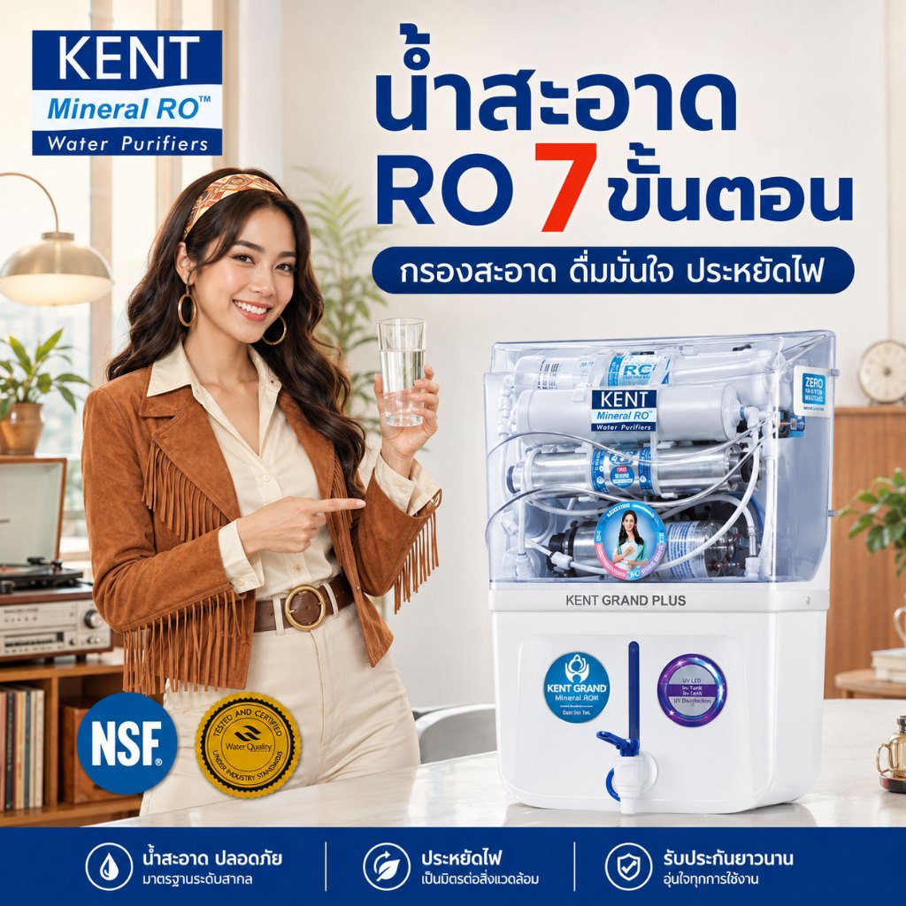 เครื่องกรองน้ำแร่ RO 6 ขั้นตอน Dr. Green Energy KENT GRAND+ (Double RO+UF+UV+TDS Control และมี UV ใน