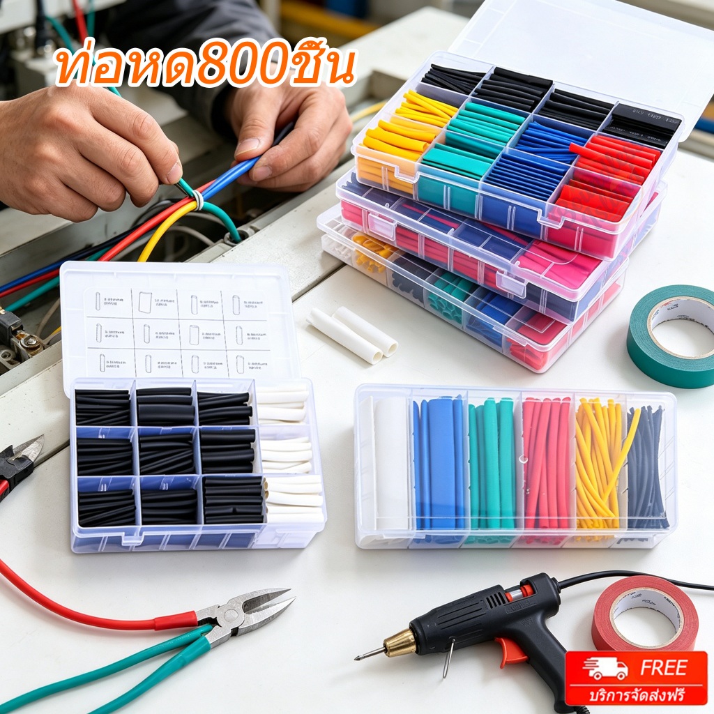 (พร้อมส่ง) ท่อหด140/328/560/800 ชิ้น เซทมีกล่อง เหมาะสำหรับหุ้มสายไฟและสายชาร์จ