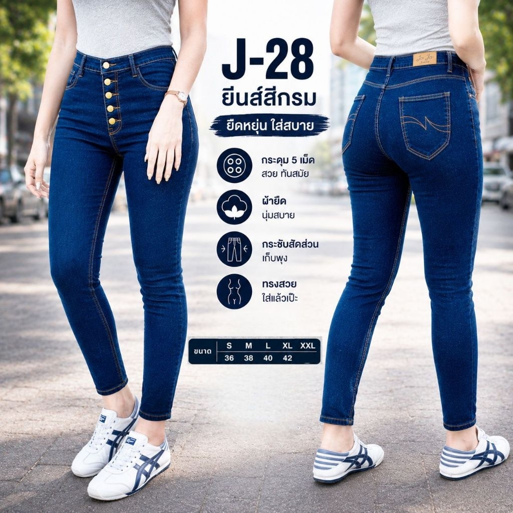 ยีนสีกรมเข้ม มีไซส์ S-42 นิ้ว กางเกงยีนผู้หญิง ยีนส์สาวอวบ ไซส์ใหญ่ เอวสูง ขายาว กางเกงทำงาน ยีนส์แฟชั่นผู้หญิง J-28
