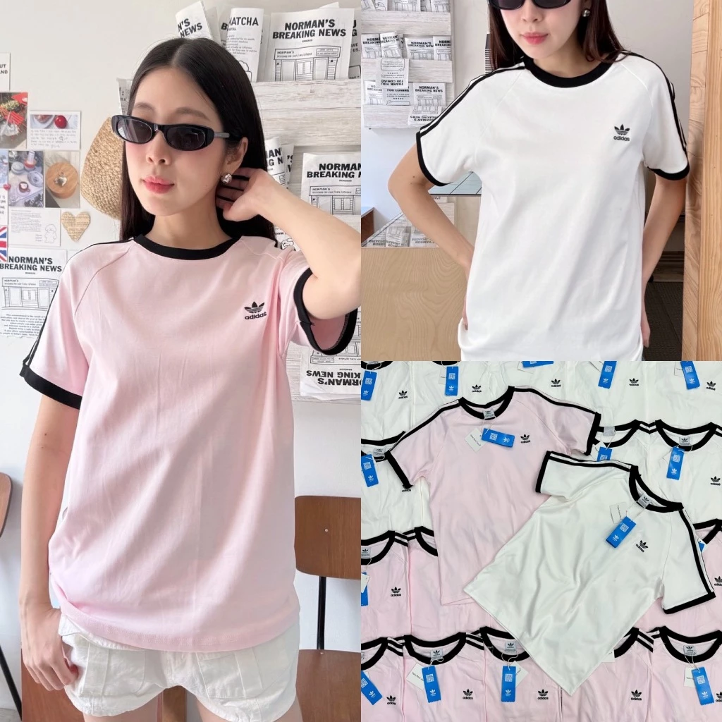 🍊 VL 5353 เสื้อยืดคอกลมแขนสั้น แต่งแถบ ผ้าดีใส่สบาย งานขายดีตลอดกาล