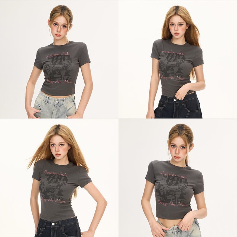 HELLDUL T0014 เสื้อยืดคอกลมแขนสั้นลายรูปวินเทจตัวอักษรสุดปัง เนื้อผ้านุ่มสวยสะดุด ส่งจากไทย