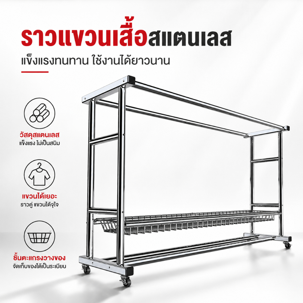 🔥รับน้ำหนักได้ 800kg🔥ราวตากผ้า ราวแขวนผ้าบาร์ค  120-200CM สแตนเลส 304 พับเก็บง่าย ยืดหดได้ เหล็กกันสนิม แข็งแรงทนทาน