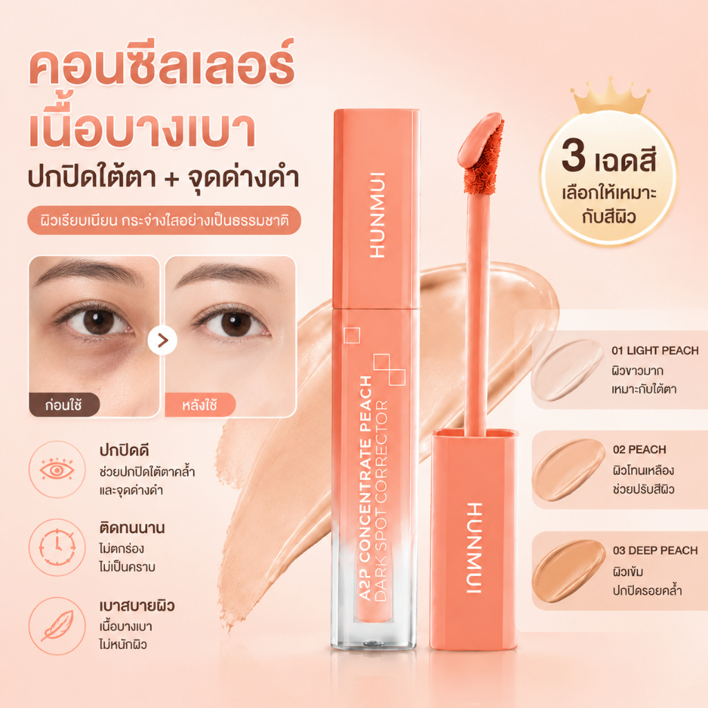 A2P Retouch Peach Corrector Concealer คอนซีลเลอร์สีพีช ปกปิดใต้ตาคล้ำ รอยคล้ำใต้ตา Brightening Concealer เนื้อเนียน เกลี