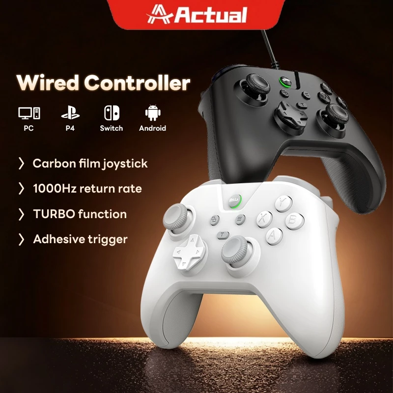 Actual จอยเกมแบบมีสาย รองรับ Switch P4 PC Android คอนโทรลเลอร์เกม ลดดีเลย์ ปุ่ม Turbo ใช้งานง่าย
