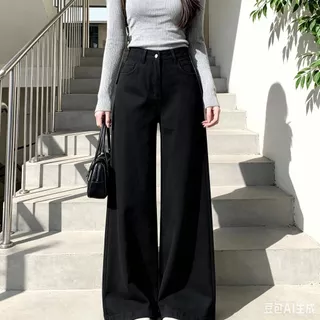 Aurae กางเกงยีนส์เอวสูงทรงกระบอกกว้าง (ไซส์ S-6XL) – ทรงหลวม มีให้เลือก 5 สี