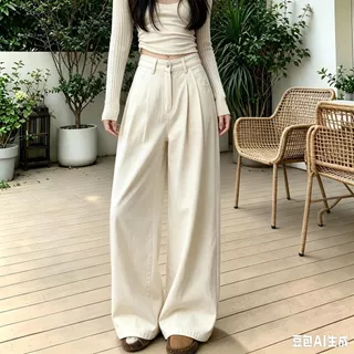Aurae กางเกงยีนส์เอวสูงทรงกระบอกกว้าง (ไซส์ S-6XL) – ทรงหลวม มีให้เลือก 5 สี