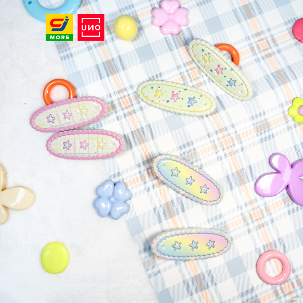 UNO กิ๊บทรงรีลายดาวสีพาสเทล 2 ชิ้น รุ่น 19