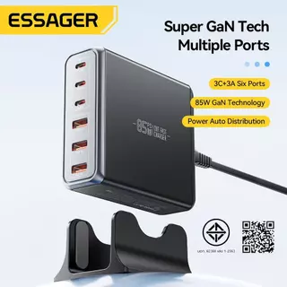 Essager 85W GaN 3 Type-C+3 USB-A อัจฉริยะอุณหภูมิต่ําชาร์จเร็วเครื่องชาร์จเดสก์ท็อปเข้ากันได้กับแล็ปท็อปสมาร์ทโฟน B11