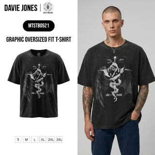 DAVIE JONES [LOVE & RHYME] เสื้อยืดผู้ชาย Graphic Oversized Fit T-Shirt สีดำฟอก TB0521