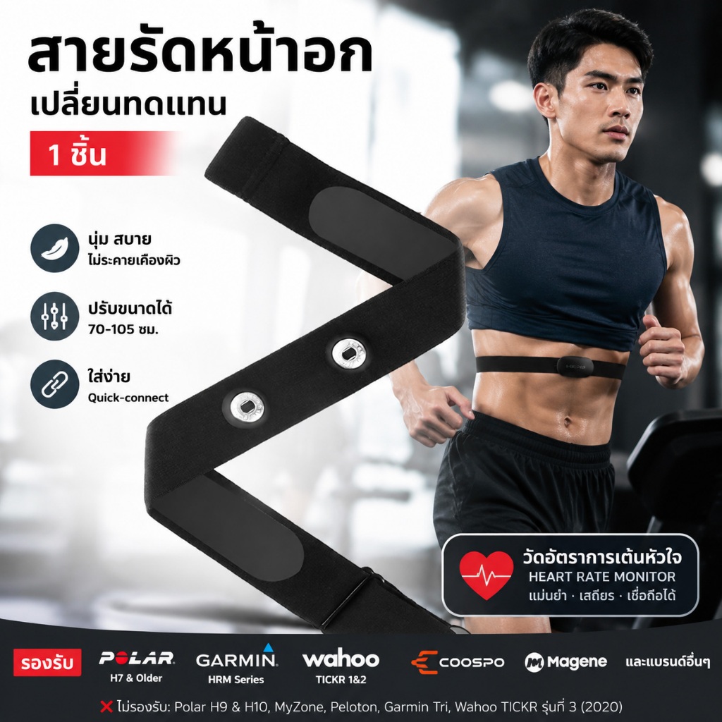 สายรัดหน้าอกเปลี่ยนทดแทน 1 ชิ้น รองรับ Polar H7 H9 H10 Coospo Wahoo Tickr Garmin Magene