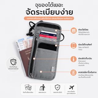 กระเป๋าคล้องคอกันสแกน RFID ใส่พาสปอร์ต บัตร เอกสาร โทรศัพท์ กุญแจ และกล้อง CCD ขนาดเล็ก กระเป๋าสะพายอกพกพาสำหรับเดินทาง