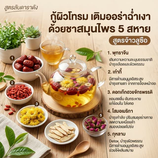 ชาผิวสวย ฉบับจ้าวลู่ซือ ชาบำรุงผิว สวยจากภายในสู่ภายนอก สูตรลับดาราดัง ผิวสวยใส เก๊กฮวย เก๋ากี้แดง พุทราจีน กุหลาบ โสม