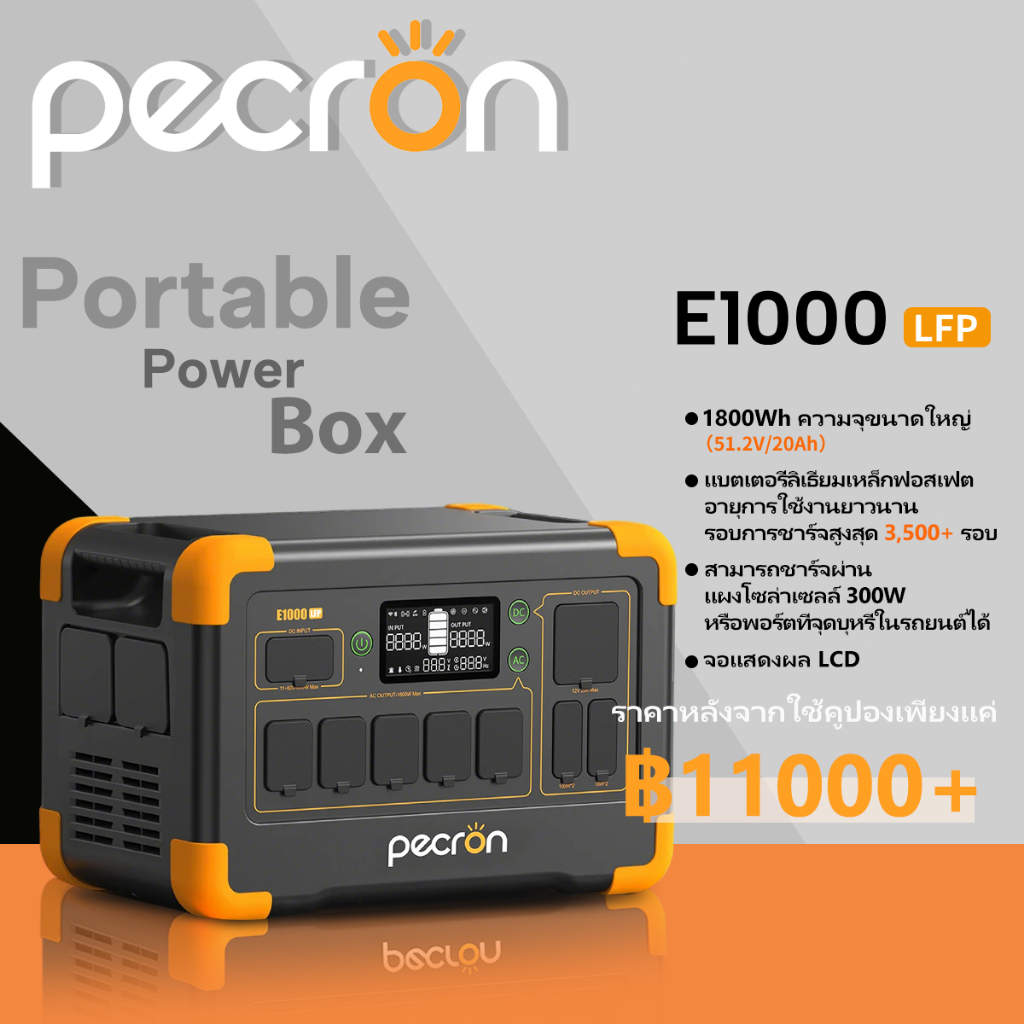 【รับประกัน 2 ปี】Pecron E1000 LFP Portable Power Station 1800W/1024Wh แบตเตอรี่สำรองพกพา แบตเตอรี่สำรองไฟ 220V