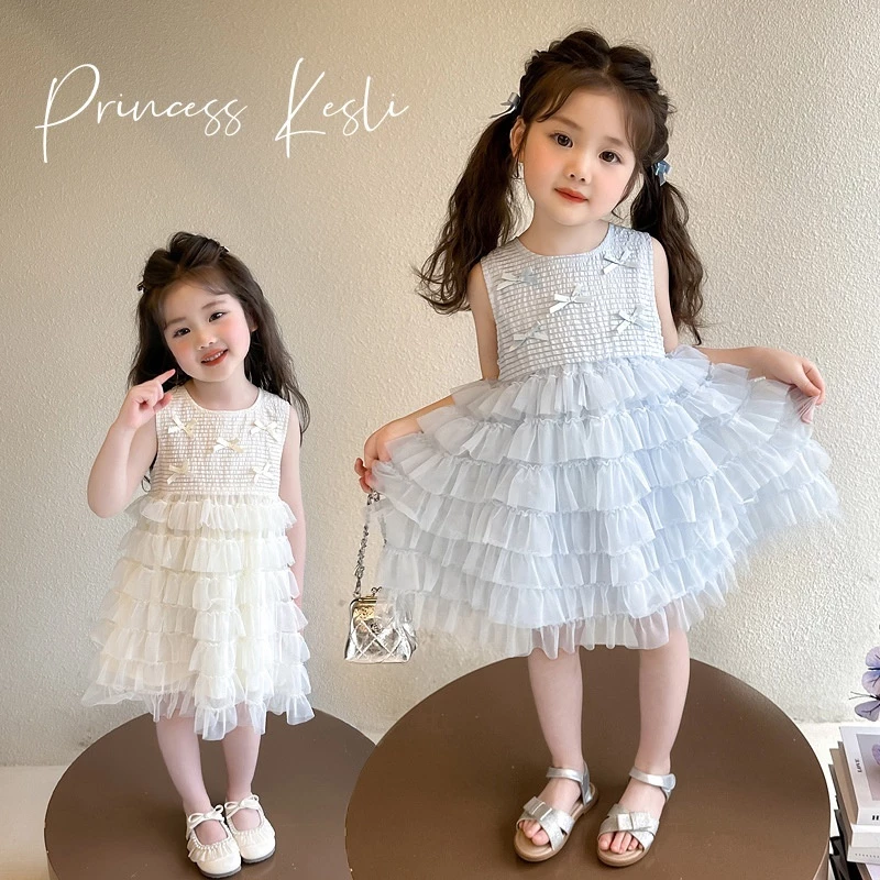 PRINCESS KESLI 2-12 ปี ชุดเดรสเด็กผู้หญิง แขนกุด เดรสเจ้าหญิงเด็ก เหมาะกับฤดูร้อน ผ้ายืดได้ หวานน่ารัก