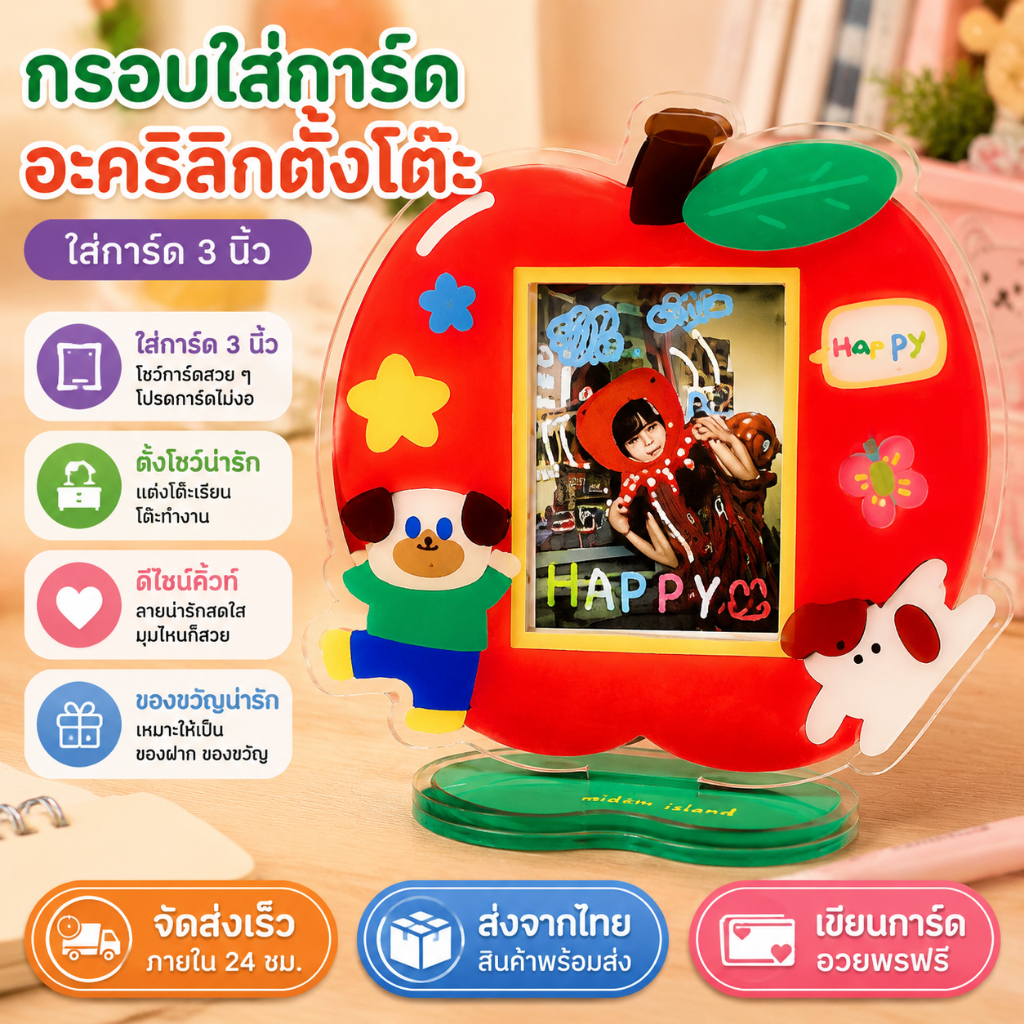 กรอบใส่รูปอะคริลิกโปร่งใส ขนาด 3 นิ้ว ใช้ใส่การ์ดสะสม การ์ดอวยพร และรูปถ่ายขนาดเล็ก