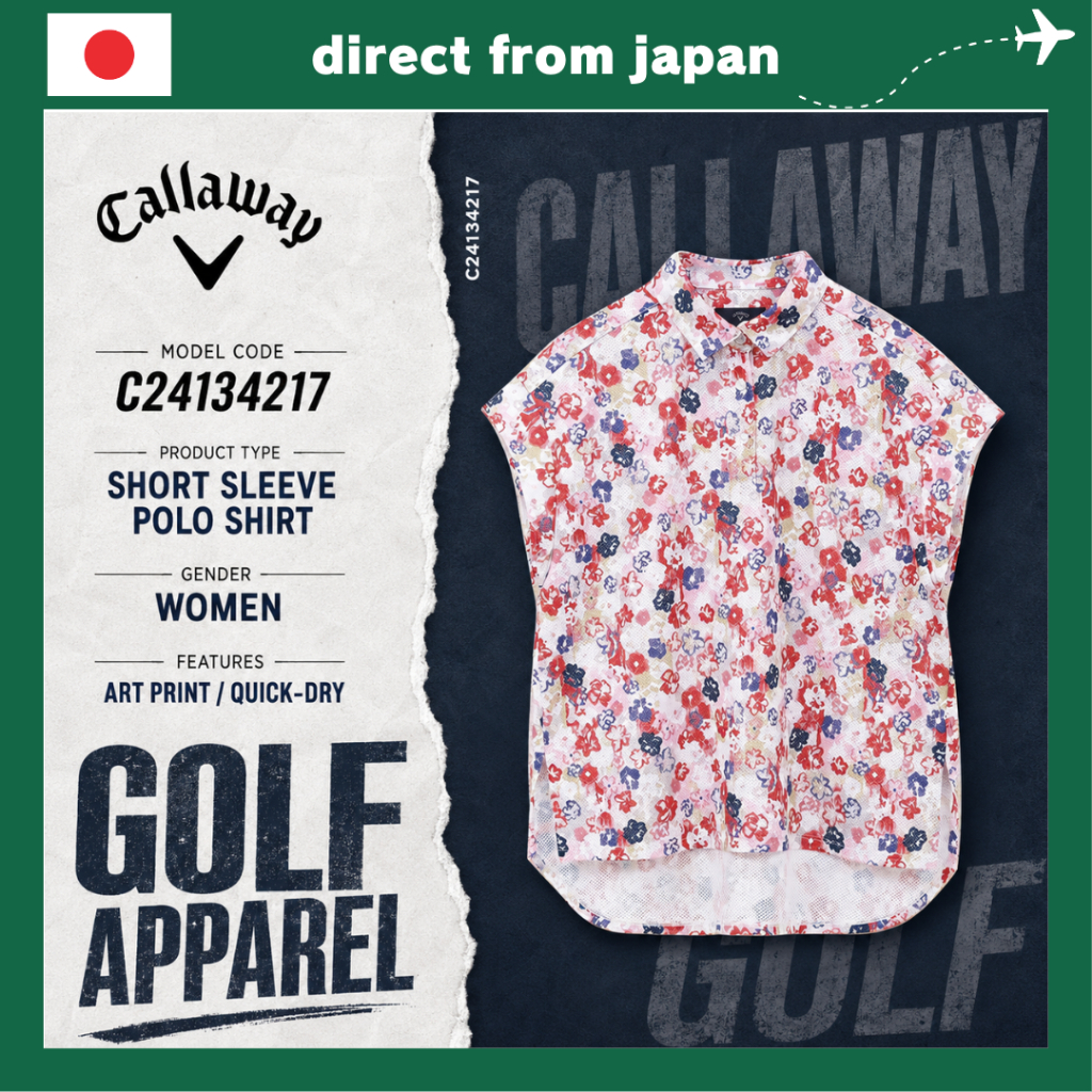 Callaway Women’s Airy Mesh Art Print Polo Shirt – Sweat-Absorbing, Quick-Dry, Oversized Fit (2025)