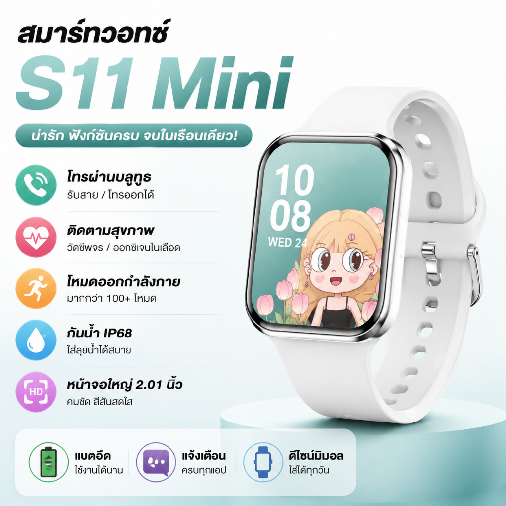 Fitness Smartwatch Samsung S11mini จอแสดงผล AMOLED HD ขนาด 2.01 นิ้ว GPS NFC กันน้ำ บลูทูธ โทรออกได้
