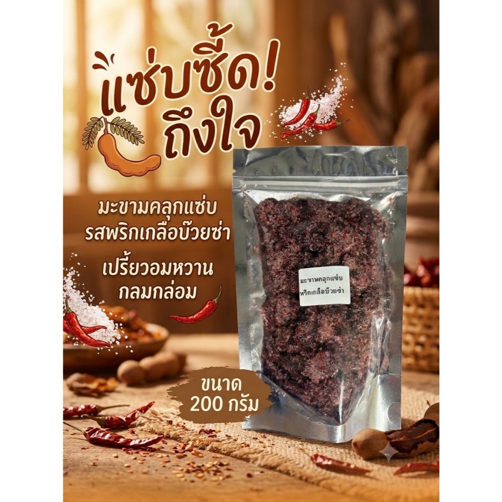มะขามคลุกแซ่บพริกเกลือบ๊วยซ่า ขนาด 200 กรัม