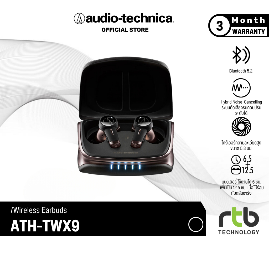 Audio Technica ATH-TWX9 หูฟังอินเอียร์ไร้สาย True Wireless Earbuds หูฟังตัดเสียงรบกวน