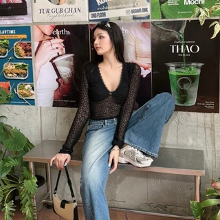 Sheer longtop เสื้อแขนยาวลูกไม้ (5013)