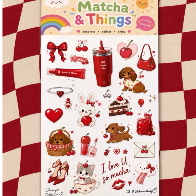 สติกเกอร์ Matcha & Things Collection มี 2 ลายให้สะสม | สติกเกอร์กันน้ำ