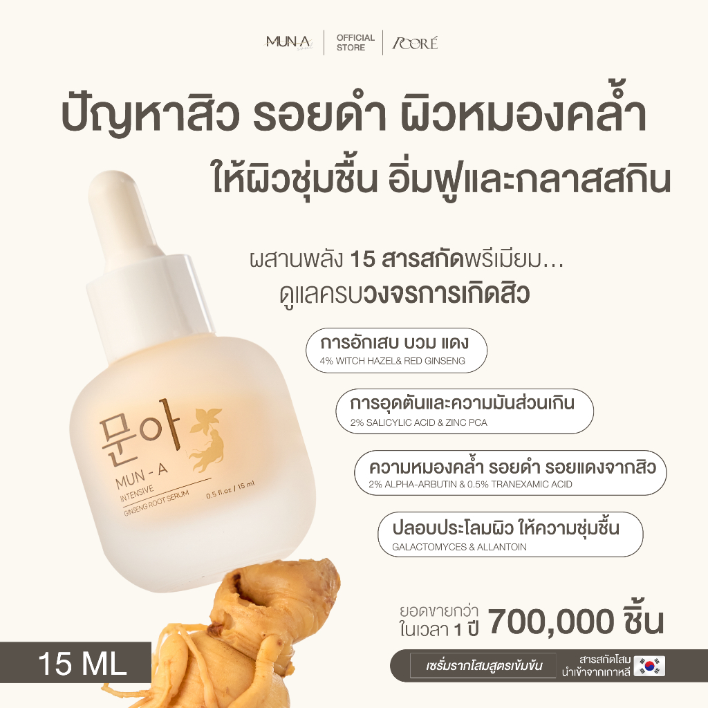 MUN A  SERUM 문아 เซรั่มรากโสม มุนอา เซรั่ม รอยสิว ฝ้า กระ หมองคล้ำ เซรั่มมุนอา ผิวติดสาร สิวอุดตัน รูขุมขนเบียด เซรั่มโสม