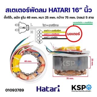 สเตเตอร์พัดลม HATARI ฮาตาริ 16" ตั้งโต๊ะ, ผนัง รูใน 46mm หนา 25mm กว้าง 75mm อะไหล่พัดลม