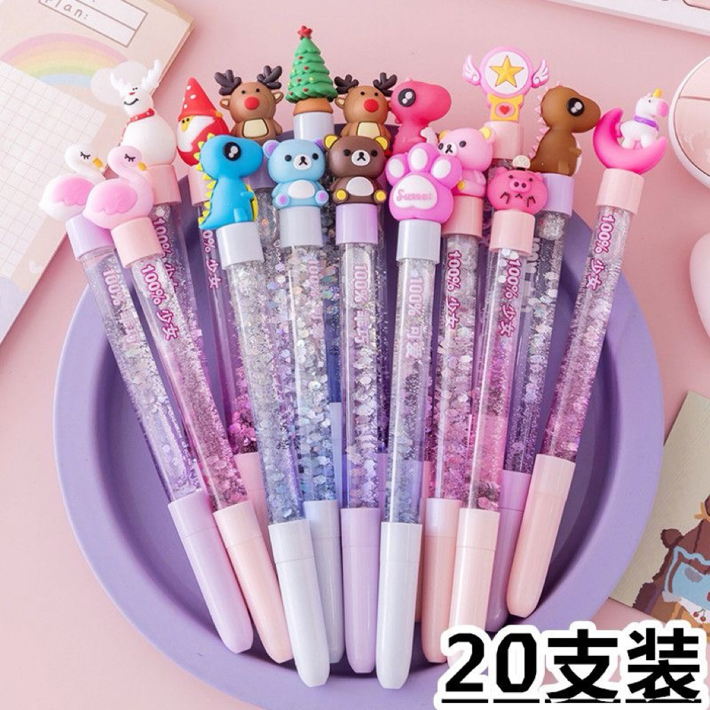 พร้อมส่งในไทย ปากกาหมึกสีดำ ได้ 10 ด้าม สวยสดใสมีกริตเตอร์และเจลสวยงาม