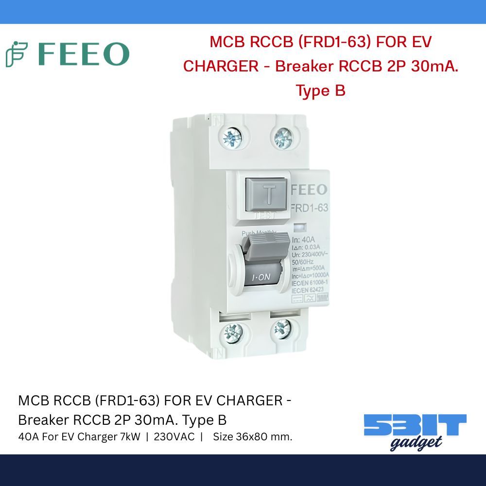 FEEO เบรกเกอร์กันไฟรั่ว MCB RCCB (FRD1-63) FOR EV CHARGER - Breaker RCCB 2P,4P 30mA. Type B