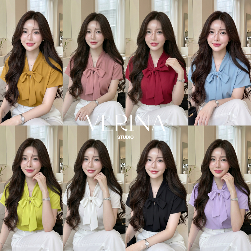 B07 เสื้อทำงานแขนสั้นสโลปไหล่ คอโบว์สั้น เสื้อสีดำ อก32-44" พร้อมส่ง ใส่ทำงานใส่ทางการ ใส่ออกงาน