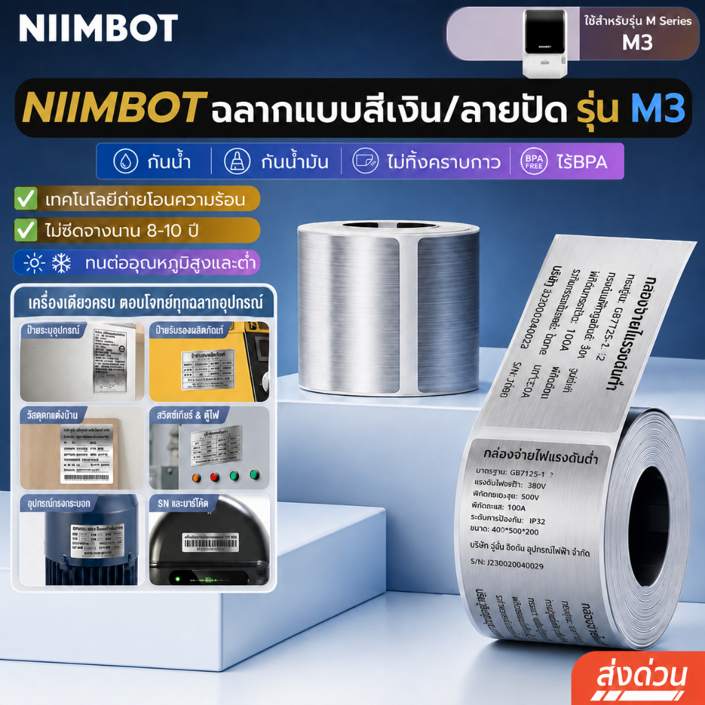 【สีเงิน M3 】Niimbot M3 สติ๊กเกอร์ถ่ายโอนความร้อน เครื่องพิมพ์ถ่ายโอนความร้อน สติกเกอร์ฉลาก